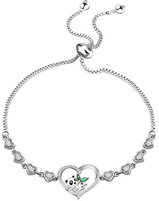 NOBRAND Verstellbares Panda-Armband, Schwarz und Weiß, Tier, Nickel-frei, Kupfer, Angelhaken-Verschluss, Erwachsene, Frauen