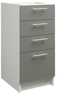 JD Greta Fixed Height 400mm Kitchen Drawer Base Cabinet Floor Unit (Without Worktop) – Grey Matt