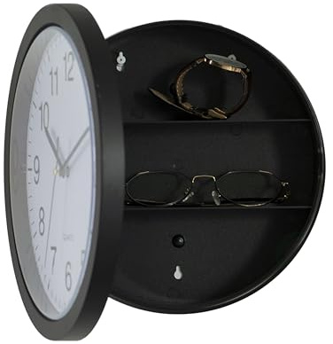 Orologio da parete nero con porta per riporre scomparti interni segreti, cassaforte nascosta per riporre oggetti di valore