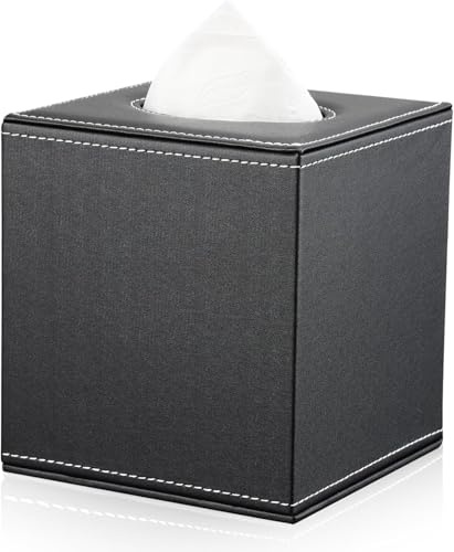 KINGFOM Quadratisch Taschentuchbox, PU Leder Kosmetiktücher Box Tücherbox | Tissue Box für Auto Büro Badezimmer Schlafzimmer (Schwarz)