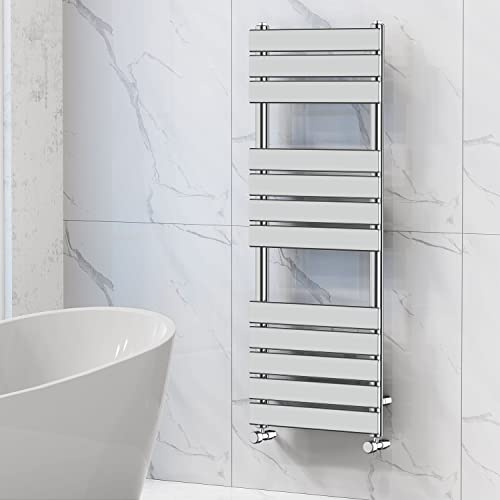 NRG Bathroom Flat Panel Heated Towel Rail Radiator 1200×450mm Chrome | Central Heating Warmer Ladder, Designer Radiator Wall Mounted, Steel, Radiator Towel Rack, for Bathroom