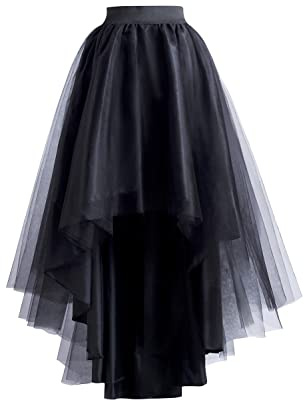 High Low Tulle Skirt Lace up Wedding Party Prom Cocktail Mesh Long Tulle Skirt for Women Black