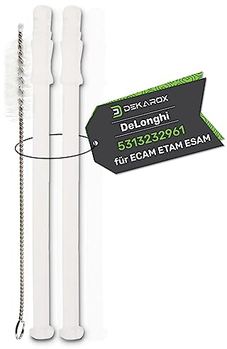 Lot de 2 tuyaux d'aspiration de lait de 15,6 cm pour machine à café DeLonghi 5313232961 avec brosse de nettoyage DEKAROX pour machine à café LatteCrema Milk System dans ECAM ETAM ESAM ESAM