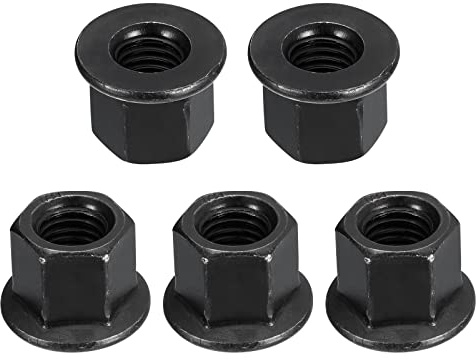 sourcing map M12 Flange Hex Nuts, 5pcs Grade 8.8 Carbon Steel Black Oxide Finished Hex Flange Nuts for Machinery
