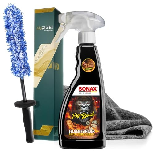 detailmate Felgenreinigungsset: Sonax FelgenBeast Sonderedition 0,5L + Aurum ultraFlat Microfaser Felgenbürste Mikrofasertuch 320GSM