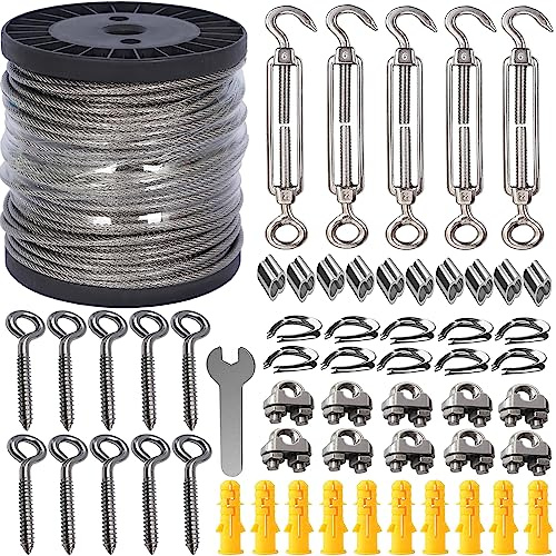 AMLOOPH 50M Garden Wire For Climbing Plants 5mm Catenary Wire Trellis Kit | Heavy Duty Stainless Steel Wires Rope Kit, M6 Turnbuckle Wires Tensioner Vine Eyes For Climbing Plants, String Light Hanging