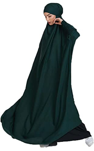 Renholin Muslimisches Gebetskleid für Frauen - Ein Stück Abaya Islamischer Naher Osten Dubai Türkei Maxi Kaftan Mit Hijab - Volle Abdeckung
