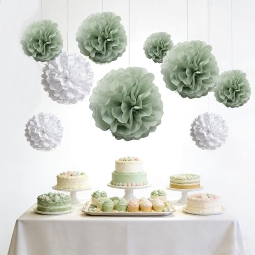 Große Seidenpapier-Pompons, Pastellfarben, Boho-Blumen, Wandbehang, Tafelaufsätze für botanisches Grün, Babyparty, Hochzeit, Geburtstag, Kinderzimmer, Dekoration, 9 Stück