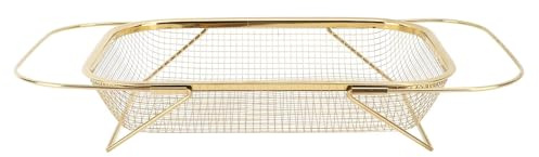 Edelstahl Sieb, Sieb für Küchenspüle, Sieb mit Ausziehbaren Griffen Zum Abtropfen in der Küche (GOLD)