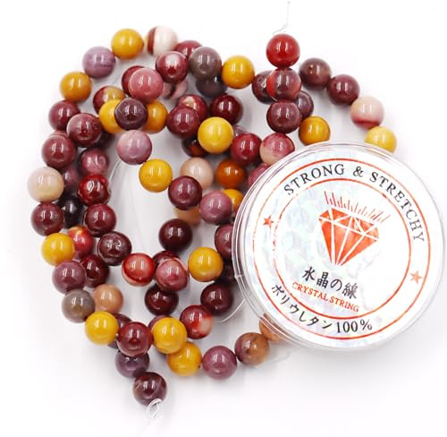 Fukugems Perlen mit Stretch-Kordel für Schmuckherstellung lose Steinperlen für DIY Energiestein Heilkraft Armband 8mm=96 Stücke und 1 Roll Cord Mookaite 8mm
