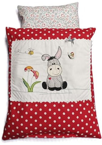 Puppenbettwäsche aus Baumwolle, für Puppenwagen, Puppenbett mit Stickerei Esel