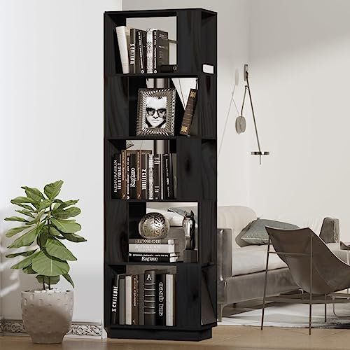 CKioict Eckvitrine Modernes Standregal Wohnzimmermöbel Bücherregal/Raumteiler Schwarz 51x25x163,5 cm Massivholz Kieferfür Wohnzimmer, Schlafzimmer, Büro
