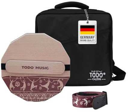 TODO Travel Cajon – Tragbares 3-Ton Box Drum mit einstellbarem Snare-System, handgefertigt inkl. Transporttasche, 40 × 36 × 11 cm (TODO 3in1 Travel Cajon Afro Oguman wood CTD-212 12-seitig)