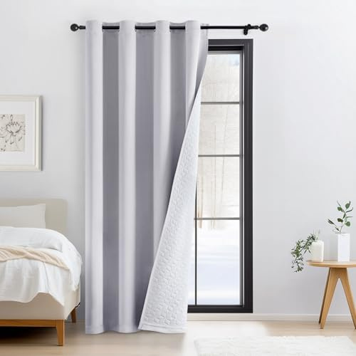 Woaboy Thermovorhang Kälteschutz Blickdicht Türvorhang 132x200 cm Grauweiß | 1 Stück Doppellagige Winter Kälteschutzvorhang Wohnzimmer Raumteiler Vorhänge mit Ösen verdunklungsvorhänge Schlafzimmer