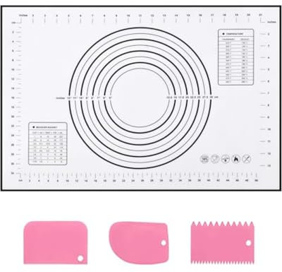 SAEIV Tapis de cuisson en silicone 60 x 40 cm - Antidérapant - Anti-adhésif - Avec mesure - Pour fondant, pâtisserie, pizza(noir + 3 grattoirs)