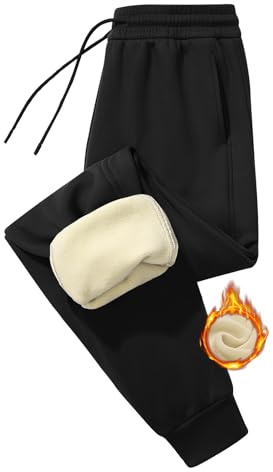 PASUDA Warme Jogginghose Damen Fleece Gefütterte Sporthose Thermohose mit 2 Taschen Winter Fleecehose High Waist Sportleggins Lange Verdickte Trainingshose Freizeithose Sweatpants (Schwarz, L)