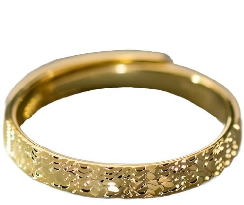 NicoWerk Damen Silberring Struktur aus 925 Sterling Silber Schlicht Glatt Glänzend Bandring Gehämmert Vergoldet Verstellbar Offen SRI1103