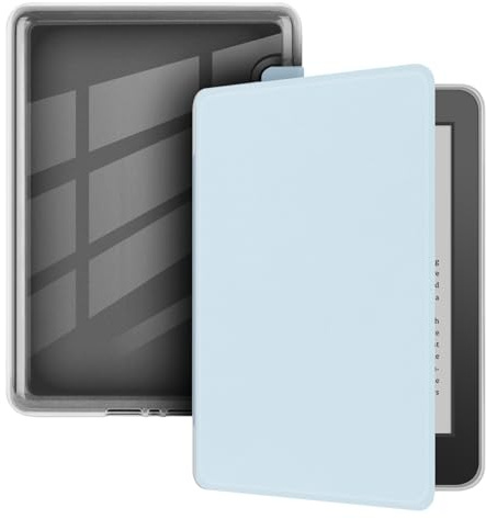Fodral för 6-tums Kindle (11:e generationen-2022-utgåva), ultraklart mjukt flexibelt transparent TPU-bakskydd med automatisk vila/vakna för Kindle (modell Nr. C2V2L3), ljusblå