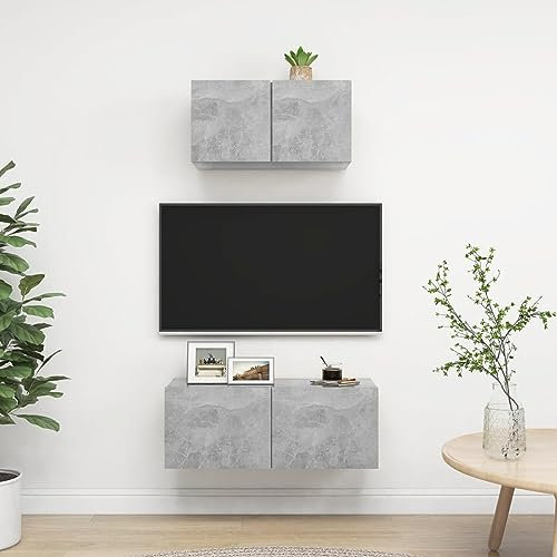 Buzaza Ensemble de Meuble TV 2 pcs Gris béton Aggloméré,Meuble TV,Table Basse Salon Meuble TV,Table Basse LED Couleurs