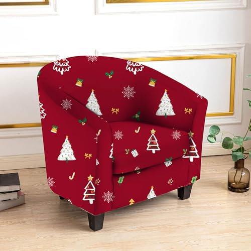 Surwin Sesselbezug Sesselschoner mit Elastisch Stretch Husse, 3D-Burgunder Weihnachten Split Sesselüberwurf Universal Chair Schonbezug Sofabezug für Clubsessel Lounge & Cocktailsessel (Weihnachtsbaum)