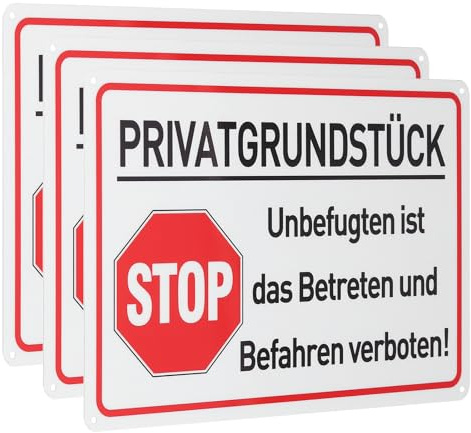 QUARKZMAN 3 Stück Privatgrundstück Schilder 30 x 20 cm Betreten Verboten | Schild, Warnschild, Hinweisschilder, Aluminium, Reflektierend, mit Bohrlöcher, Rostfrei, für Außenbereich Privatweg