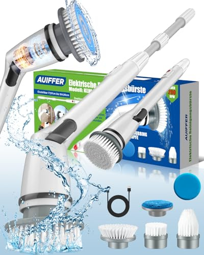 Cepillo Electrico Limpieza Hogar, 2026 Nuevo Cepillo Limpieza Hogar con 5 Cabezales de Cepillo, Longitud de Ajustable Cepillo de Limpieza Electrico Giratorio Inalámbrico para Ducha Coche Baño Inodoro