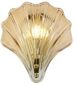 Wandlampe Glas in Messing IP44 Badezimmer Küche Flur B:19,5 cm G9 bis 7 W indirektes Licht Muschel dekorativ wohnliche Wandleuchte Bad GLYGOS