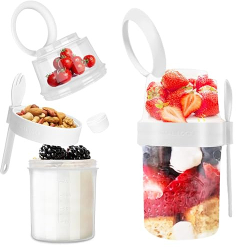 Bangbobi Tazza per Muesli a Doppio Strato con Cucchiaio, Contenitore per Yogurt a Prova di Perdite, Tazza per Porridge, 560+310 ml