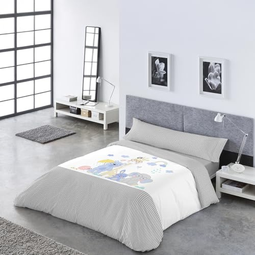 DECASATEXTIL Funda Nórdica Infantil Cama 90 -Juvenil – 3 Piezas – Funda nordica 150x255cm Bajera y Almohadón – Reversibles - Algodón/Poliéster- Suave Transpirable- YOGUI Gris Cama 90