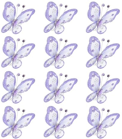 PATIKIL 12Pcs Mariposas Para Manualidades, Mariposas De Organza Con Malla De Alambre Brillante De 2.2 Para Decoración Del Hogar, Ropa, Bodas Y Manualidades DIY, Lila Claro