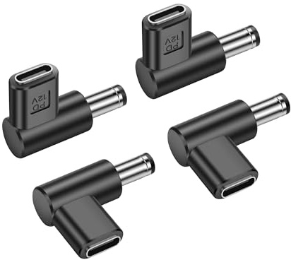 PNGKNYOCN 12 V USB C auf DC 5,5 x 2,1 mm Konverter, 90 Grad DC 5,5 x 2,1 mm Stecker auf USB C Buchse PD Emulator Trigger Adapter, für Kamera, Router, LED-Licht (4er-Pack)