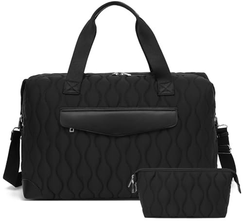 CAMTOP Weekender Bags für Damen, Persönliche Gegenstände, Reisetasche, gesteppt, Handgepäcktasche mit Kulturbeutel, Schwarz