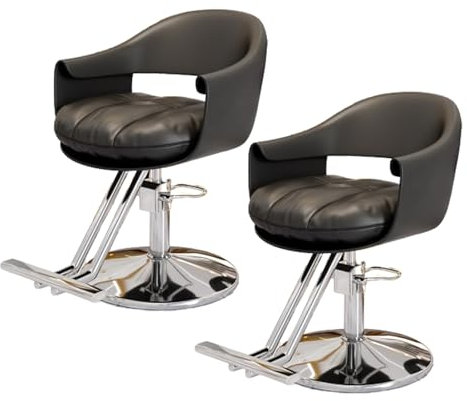 2-teiliger Friseurstuhl für den privaten und professionellen Friseursalon, Friseurstuhl mit Drehgelenk und Hydraulikpumpe, Verstellbarer Friseurstuhl, Schwarz, B