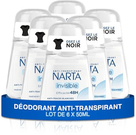 Narta - Déodorant Femme Bille - Invisible Anti-Transpirant Efficacité 48h Anti-Traces Blanches - lot de 6 x 50ml