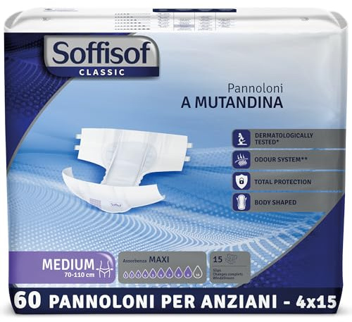 Soffisof Classic Windeln für Erwachsene Maxi M - 60x Inkontinenz Slip - 4 Packungen mit 15 Erwachsenen Windeln, 9 Tropfen - Inkontinenz Schutzhosen