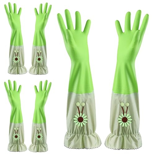 SXTYYH Extra Lang Gummihandschuhe for Die Reinigung Wasserdicht Dick Haushaltshandschuhe, Wiederverwendbar Küche Putzhandschuhe for Den Haushalt(GrüN)