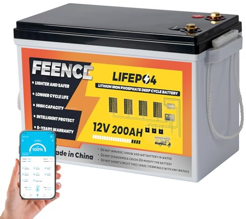 Batería Mini LiFePO4 de 12 V 200 Ah con Bluetooth 200 A BMS batería de coche, 15000 ciclos 2560 Wh batería de litio de ciclo profundo, perfecta para caravanas, sistemas solares, marina, caravanas