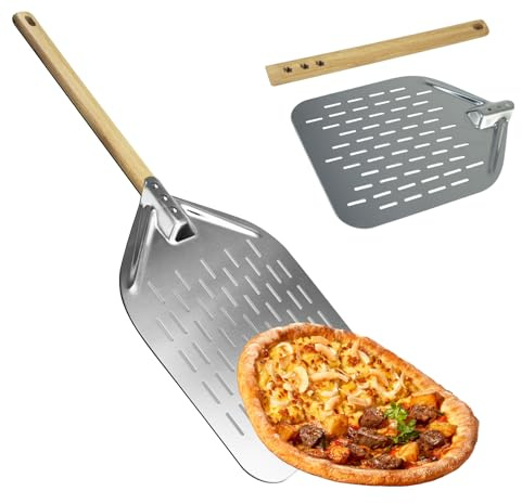 TAIANJI Pizzaschieber mit abnehmbarem Holzgriff, Aluminium Pizzaschaufel, Perfekt für Pizza Zubehör (70x30cm)