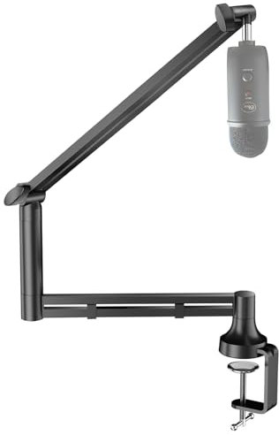 socodox Bras de Microphone, Bras de Microphone à Profil Bas, Support de Bureau pour Streaming, Podcast et Gaming, Compatible Blue Yeti, avec Pince 7cm, Adaptateurs 3/8 et 5/8, Charge 2kg, Noir