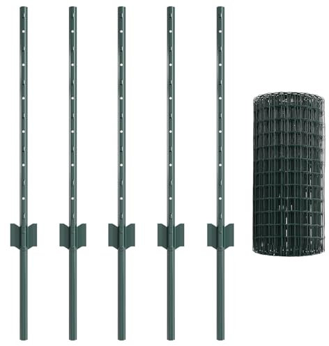 vidaXL Stängsel med stolpe Grön 0,6 x 10 m Stål och PVC, Justerbar utomhusavskiljare, modern trädgårdsgrind, hållbar avdelare, mångsidig privacypartition för bakgårdar