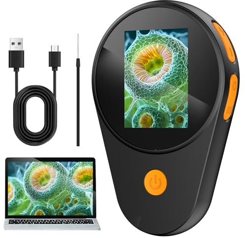 Kinder Handy Mikroskop Digital mit Bildungsgeschenk: 500x Taschenmikroskop, 2,0 IPS-Bildschirm, 200w Pixel, 3 Stufen Einstellbar LEDs, Mini Mikroskop für Kinder ab 6 Jahren, USB-Anschluss an PC