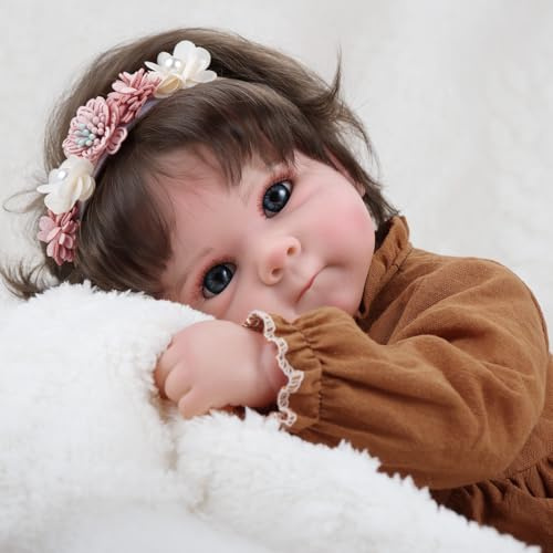 GAGAKU Reborn Mädchen Baby Puppe, 45 cm Lebensechte Babypuppen Wie Echt, 18 Zoll Realistische Neugeborene Puppe mit Zubehör - Orangene Kleidung
