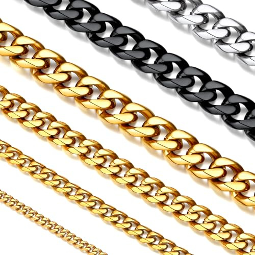 Suplight Herren Panzerkette 3/6/9mm breit Cuban Link Kette, Silber/Gold/Schwarz, 36/46/51/55/61/66/71/76cm