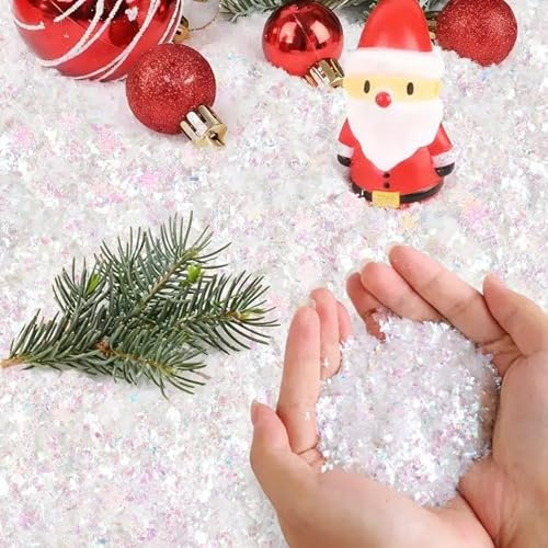 Deepton 200G Weihnachten Kunstschnee, Kunstschnee Deko, Weihnachten Blinkender Künstlicher Schnee, AB Farbe Kunstschnee Pulver Füller für Weihnachtsbaum Deko, Winter Basteln & Weihnachtsfe