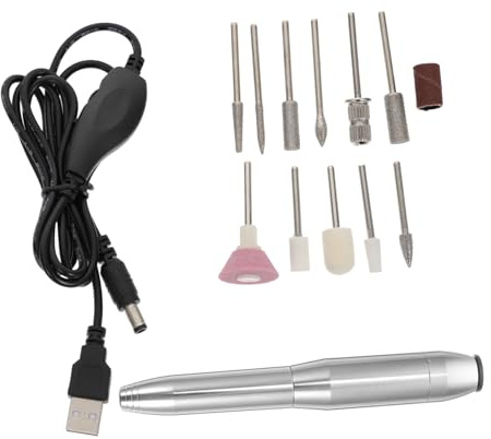 VINTORKY Máquina de Manicura Eléctrica Portable 1 Unidad Tamaño Bolígrafo Acero Inoxidable Color Plata USB para Cuidado de Uñas Profesional en Casa y Salón