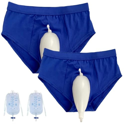 Inkontinenz-Urinbeutel-Unterhose aus Silikon, bequemer, am Bein gebündelter externer Katheter für Männer mit Cup und atmungsaktiven Löchern, 500 ml tragbare, wiederverwendbare Urinbeutel(2pcs,L)