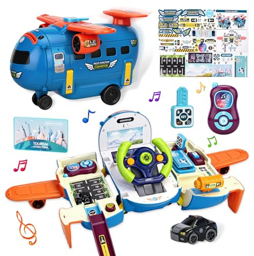 TAVADA Aereo Giocattolo Bambini,Aeroplano giocattolo con simulatore, aereo trasformabile e funzioni salvadanaio in un unico 3 in 1,Regalo di natale adatto a ragazzi e ragazze dai 3-12 anni
