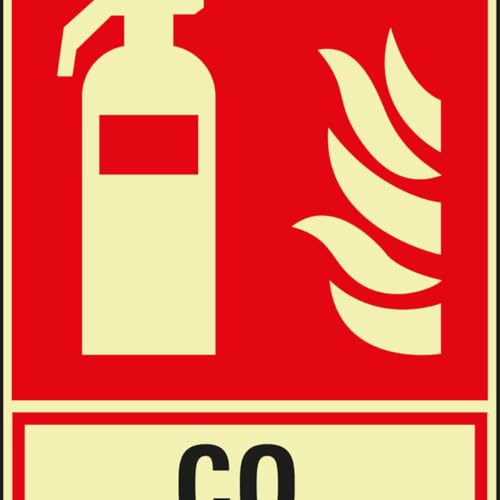 PERMALIGHT power langnachleuchtend Brandschutz-Kombischild Feuerlöscher CO2, Aluminium, 200x270mm, ASR ISO 7010 F001