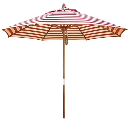 Ombrellone da esterno, impermeabile, protezione solare, pieghevole, in legno, per giardino, balcone, terrazza, spiaggia, Rosso, 270cm/9ft