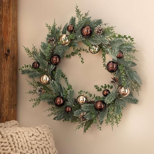 Dekoleidenschaft großer Dekokranz Weihnachtskugel Ø 60 cm Weihnachtskranz aus Tannenzweigen, Türkranz, Tannenkranz, Wandkranz, Weihnachtsdeko